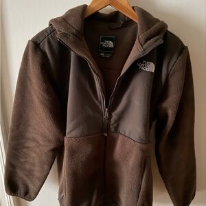The North Face Girl’s chocolate Brown Fleece Performance Jacket with hood
